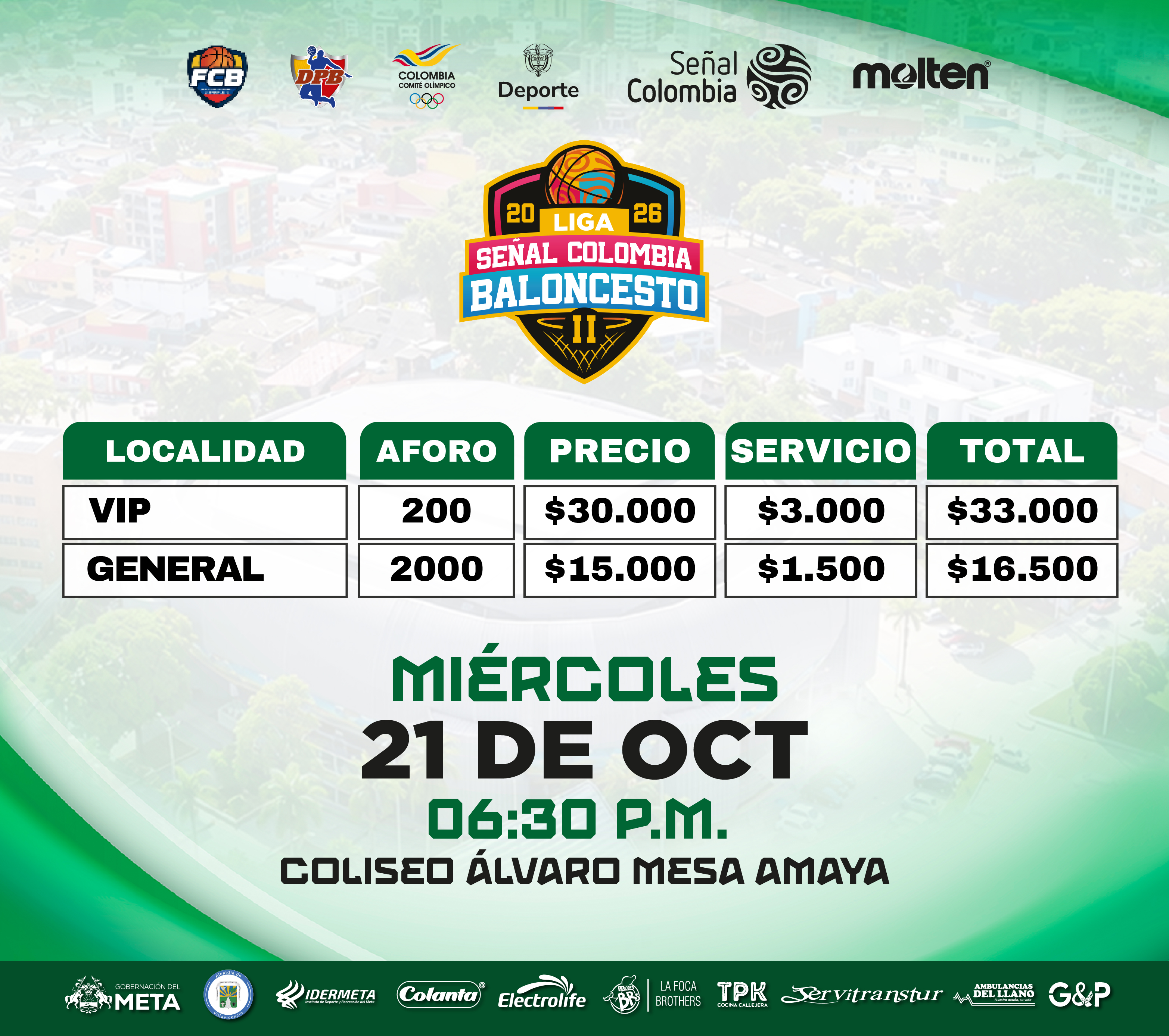 Tabla de precios Caimanes vs Piratas